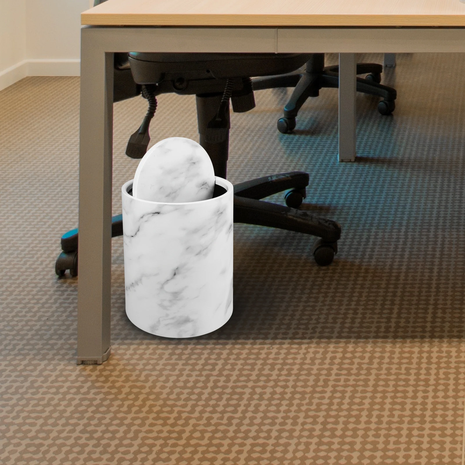 

Marbled Trash Can Waste Bin Swing Lid Kitchen Bathroom Garbage Office White PP Compost Basket Plastic Smooth Household Multi