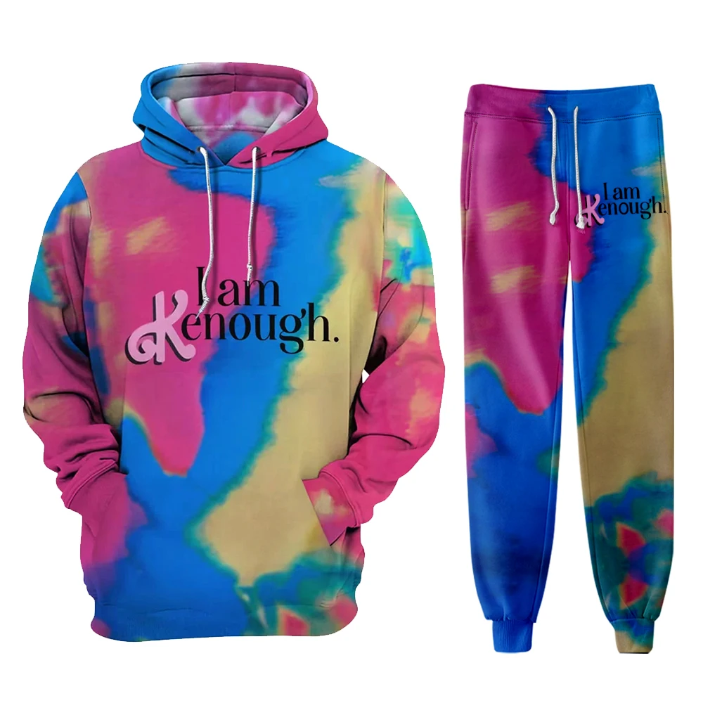 I Am Kenough Merch Hoodie Jogger Pants Two Piece Set Sweatshirts+Sweatpants Tie Dye Cosplay Women Men's Set