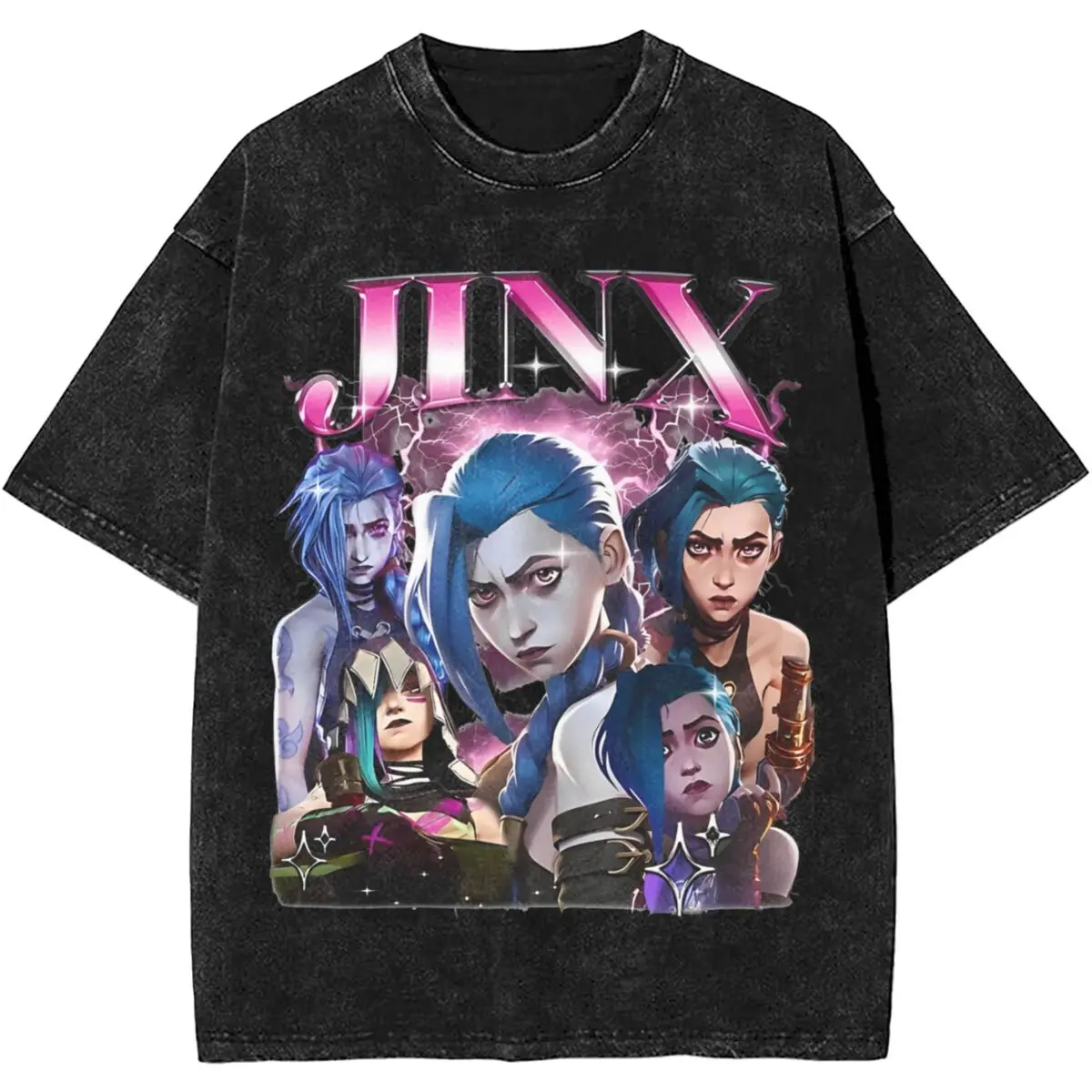 Men's Jinx Arcane Anime Print T Shirts Tees Beach Vintage Short Sleeve T-Shirt O Neck Hippie Casual Tee Shirt Wholesale