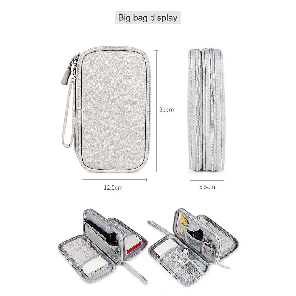 Storage Bag Portable Double-layer Power Hard Disk Protective Cover Dust-proof Data Cable U Disk Earphone Pouch With Layered