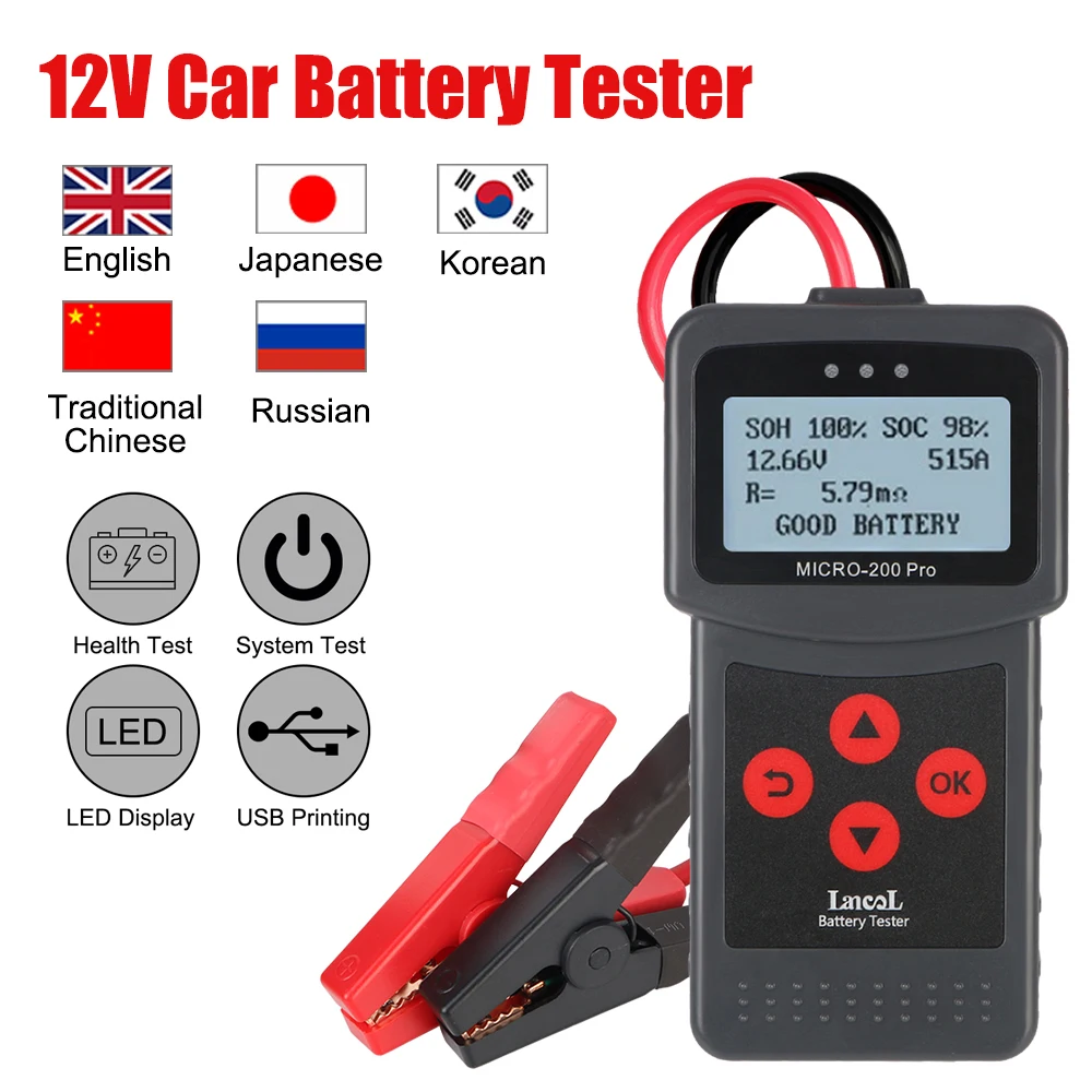 Battery Capacity Tester Car Battery Tester Micro200Pro Car Accessories 12v For Garage Workshop Auto Tools Mechanical