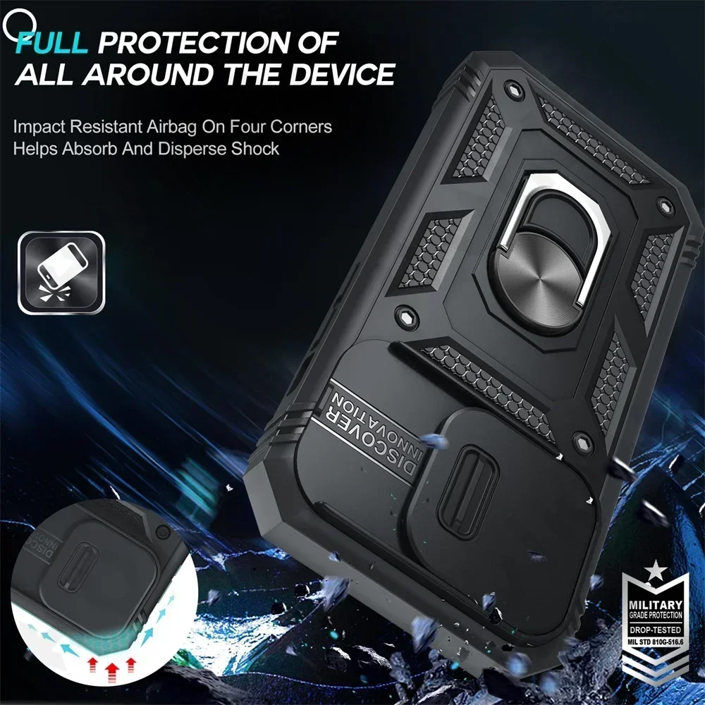 Case For iPhone 17 16 15 14 13 12 11 Pro XS Max Plus Camera Slide Military Grade Armor Protection 360 Degree Rotate Armor Cover