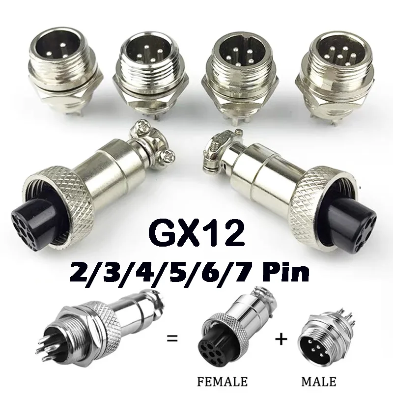 

5Pcs GX12 Connector Nut Type 2/3/4/5/6/7 Pin Male Female 12mm Circular Aviation Connector Plug Panel Mount Socket Plug