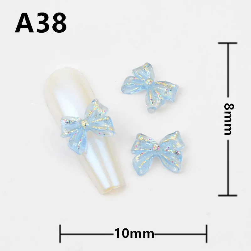 50Pcs Nail Beauty Girl Bow Resin Nail Accessories Cute 3D Glitter Gold Bow Nail Charms DIY Korean Acrylic Bow 3D Nail Art Decora