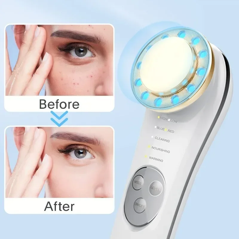 7 LED Color Light Ion Facial Massager Electric Cleanser Warm Face Facial Mask Essence Introducer Hifu Machine Microcurrent