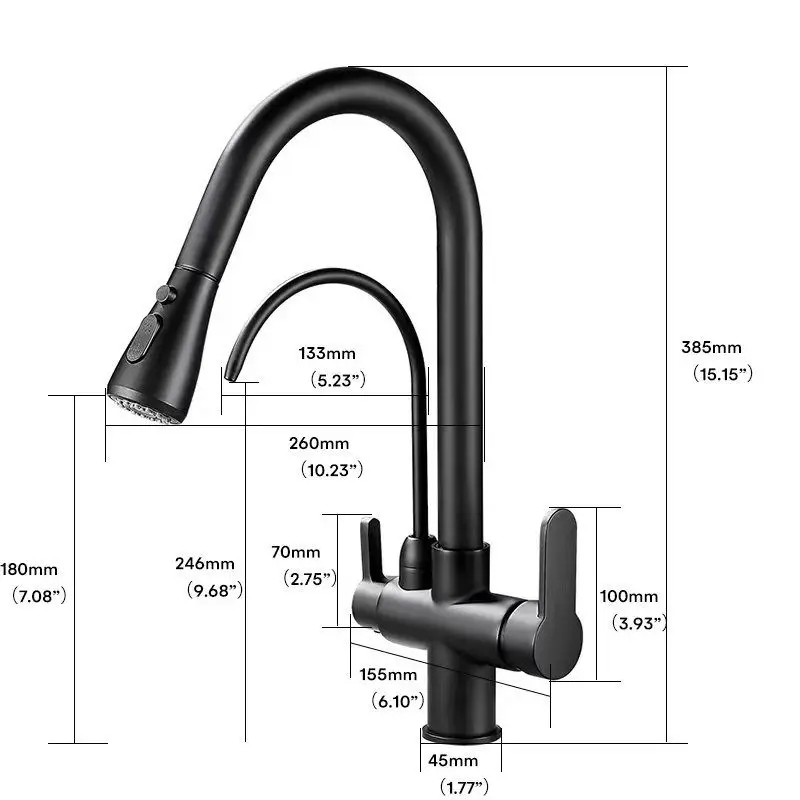 Pull Out Kitchen Sink Faucet, 3 in 1 Hot Cold Water Filtered Water Tap, Anti-Splash Single Handle Mixer Tap for Home Kitchen