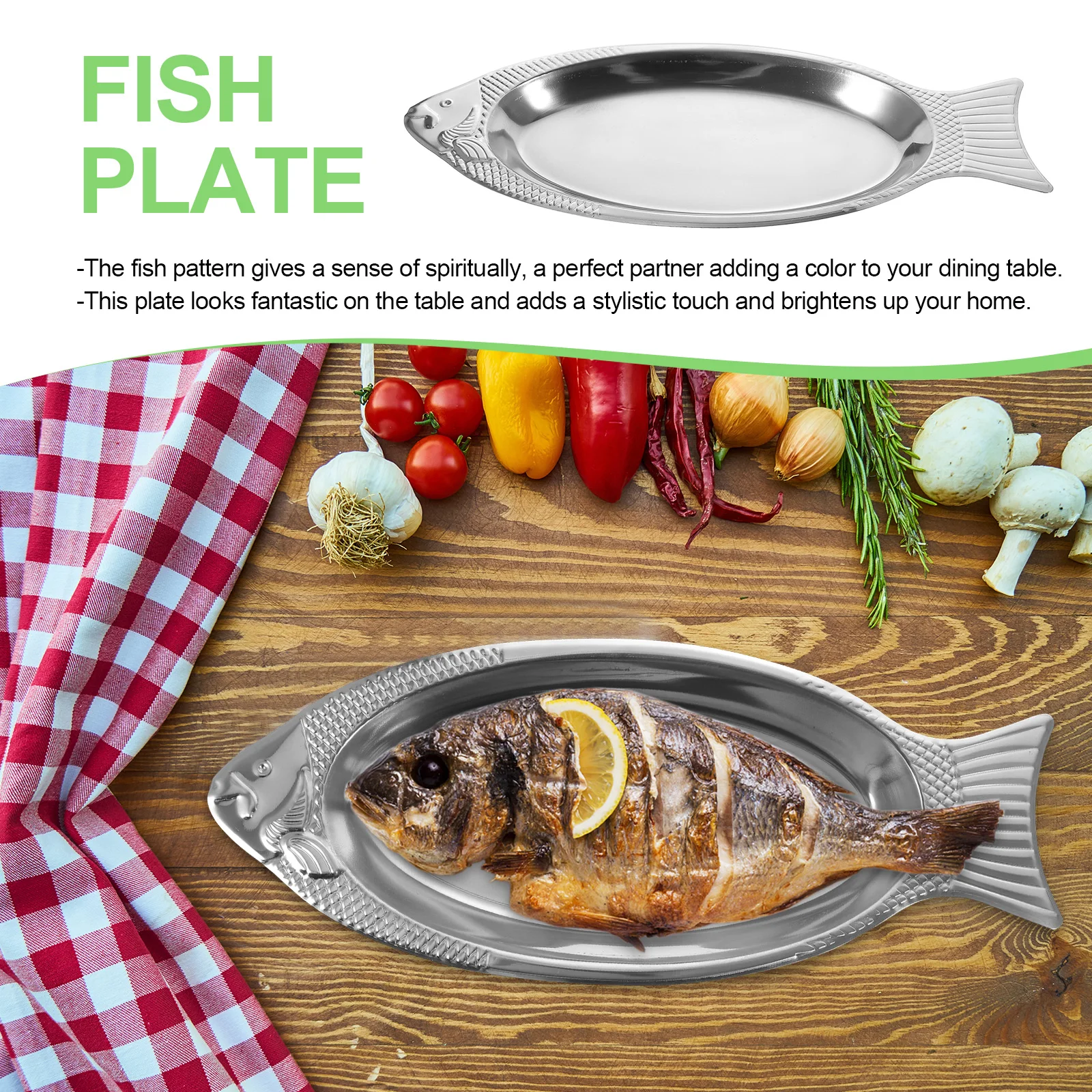 

1pc Magnetic Fish Shaped Dish Stainless Steel Food Serving Tray Concave Convex Design Heat Resistant Polished Mirror for Parties