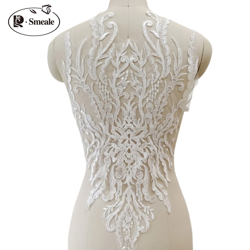 Europäische Stickerei-Aufnäher, DIY-Kleidungsaufnäher, für Kleider und Hochzeitskleider, handgenähter Stickerei-Aufnäher, weißes Rayon, 57x33cm – Detail 5