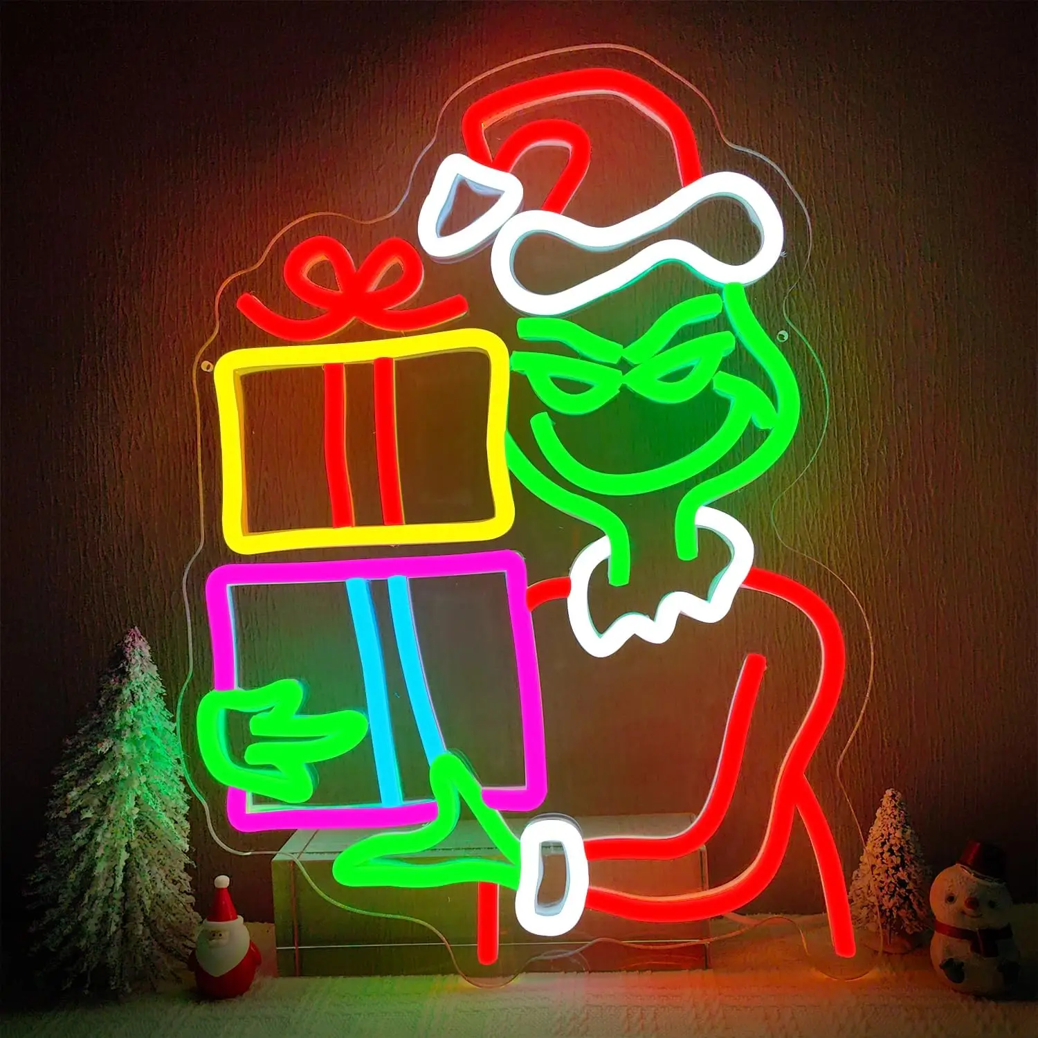 

Рождественская неоновая вывеска с регулируемой яркостью, мультяшная рождественская вывеска для декора стен, вечерние, гостиная, спальня, детская комната, украшения для окон
