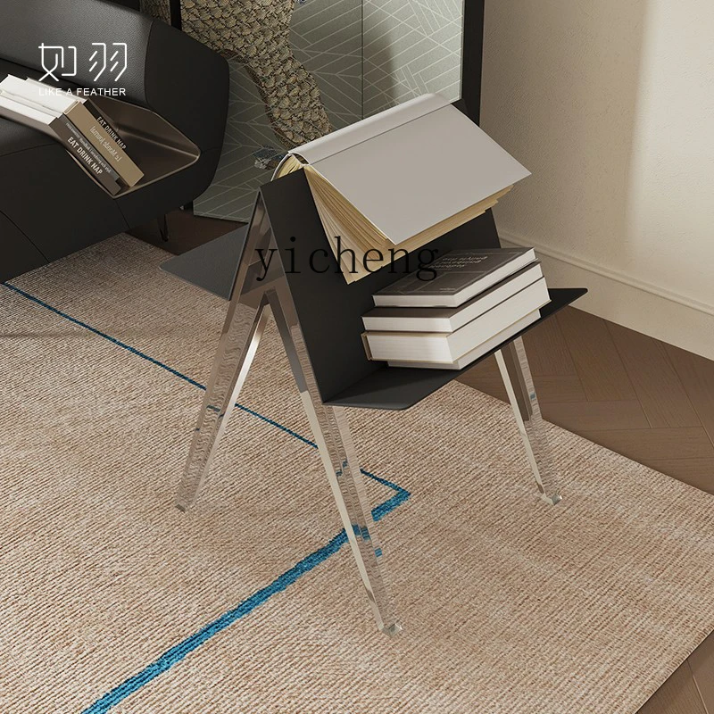 

LX small side table transparent acrylic bookshelf living room wrought iron corner few books and newspapers storage shelf
