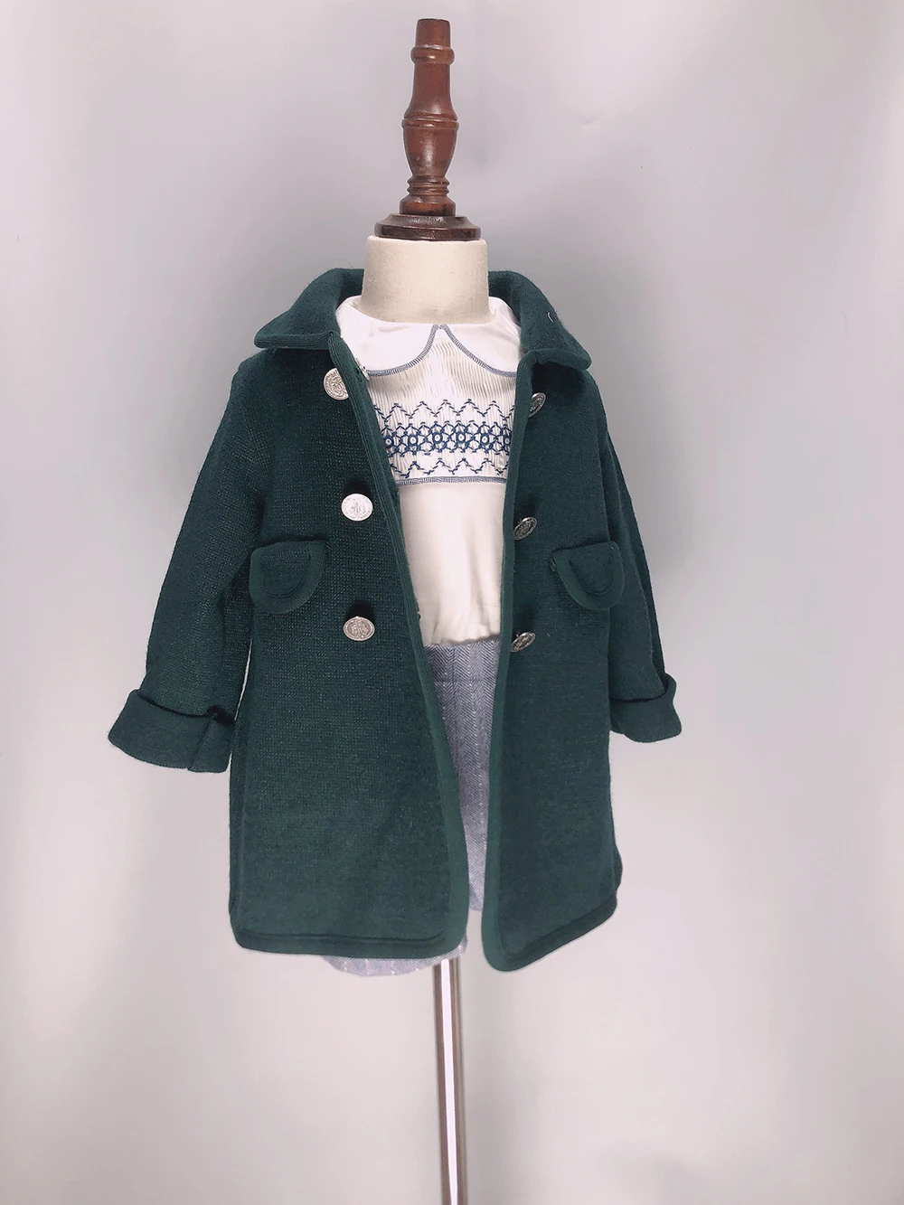 Cappotto per ragazze cappotto per ragazzi cappotto di lana inverno verde rosso caldo sottile abbigliamento Eid natalizio British Royal Style