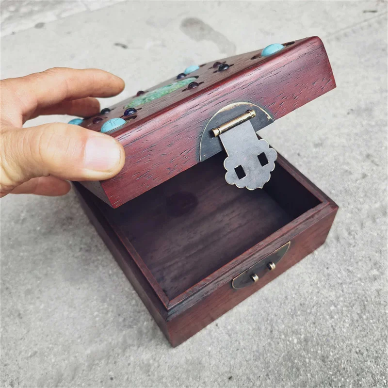 Chinese collection Vintage Pear Wooden Box Handcrafted jewelry and gemstones Inlay  Jewelry Storage Decorative Treasure Chest