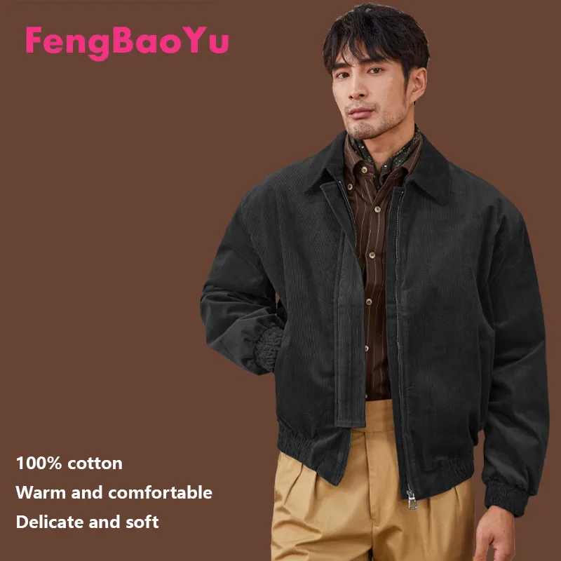 High-end Cotton Corduroy Fall Winter Men's Jacket Olive Green Vintage Casual Lapel Coat Outdoor Travel Quality Men's Clothing