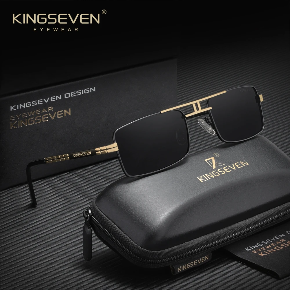 KINGSEVEN Polarisierte UV400-Sonnenbrille, Retro, kleiner rechteckiger Rahmen, für Herren und Damen, zum Fahren, Freizeit, Schutzbrille, modische Brille