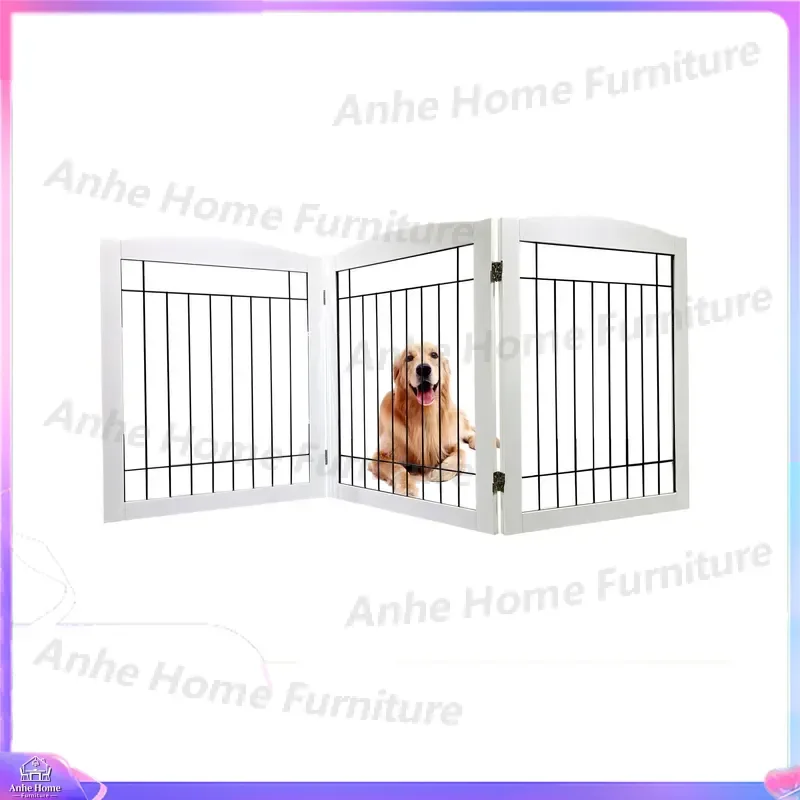 Wooden Dog Gate Indoor Pet Barrier Fence Foldable Free Standing Stair Gate for Dogs Cats MDF Safety Guard Puppy Playpen