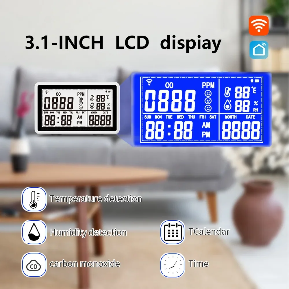 Imagem -02 - Tuya-detector Doméstico de Monóxido de Carbono Temperatura e Umidade Tester Monitor de Qualidade do ar Higrotermógrafo Wifi 3in co Meter