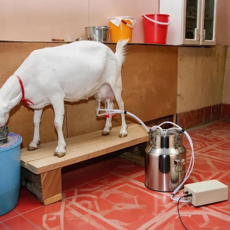 Automatic Pulsating Goat Milking Machine 5L Stainless Steel Bucket Food Grade Silicone Cups Tubes 110V 240V Portable