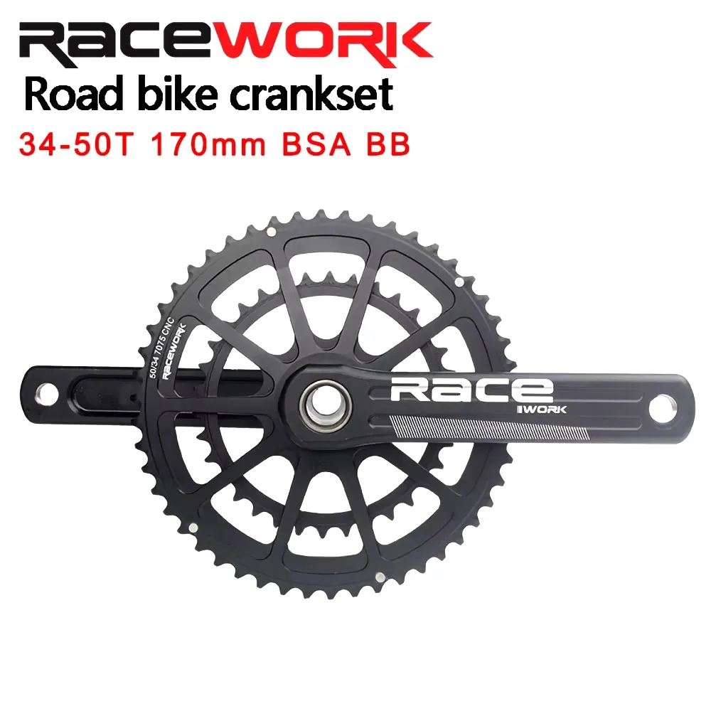 RACEWORK Road Bike Crankset 50/34T 52/36T 53/39T 170/172.5/175mm 10 /11 Speed Chainring Crank GXP Chainring Bicycle Accessories