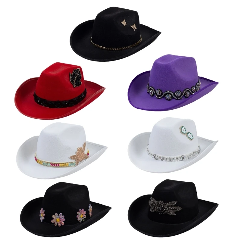 

A2ES Cowgirl Hat for Bride Western Top Hat Lady Travel Hat Festival Head Accessories