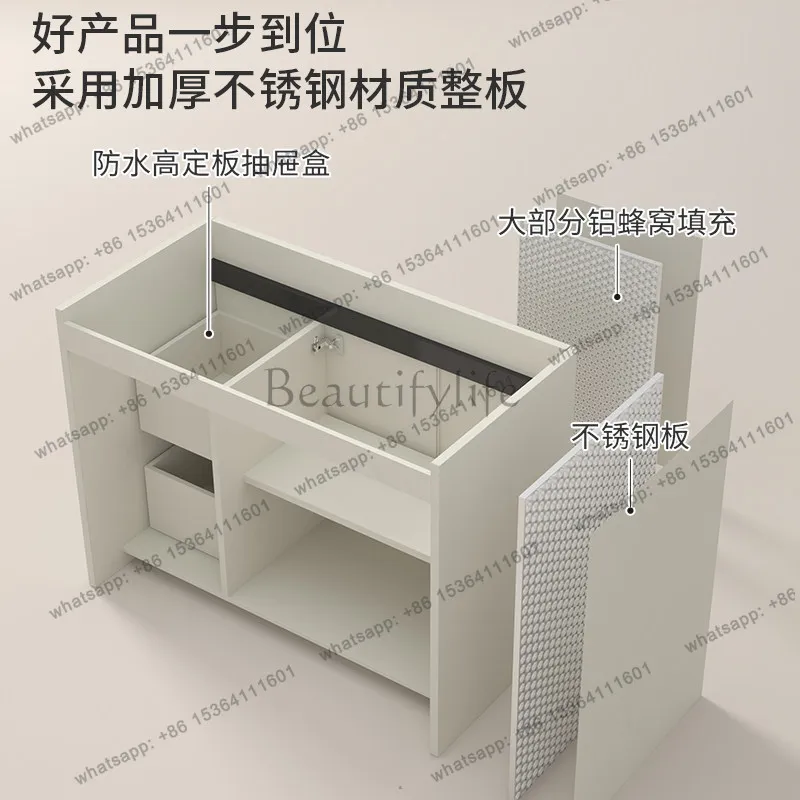 Stainless steel floor-to-ceiling laundry cabinet combined integrated ceramic table