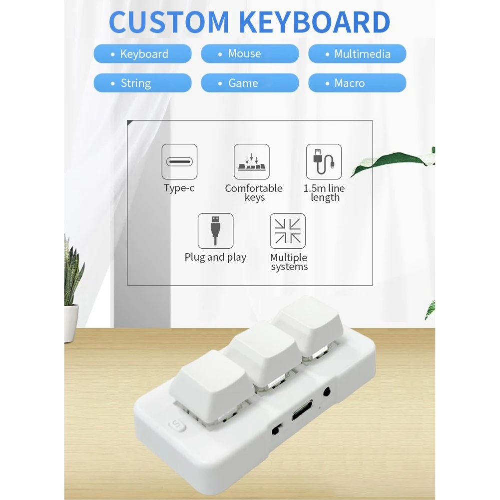 Ingenious-MK321BT 3-Key Mini Customized Mechanical Keyboard Blue Switch USB+BT Dual-Mode Connection For Game Multimedia,White Du