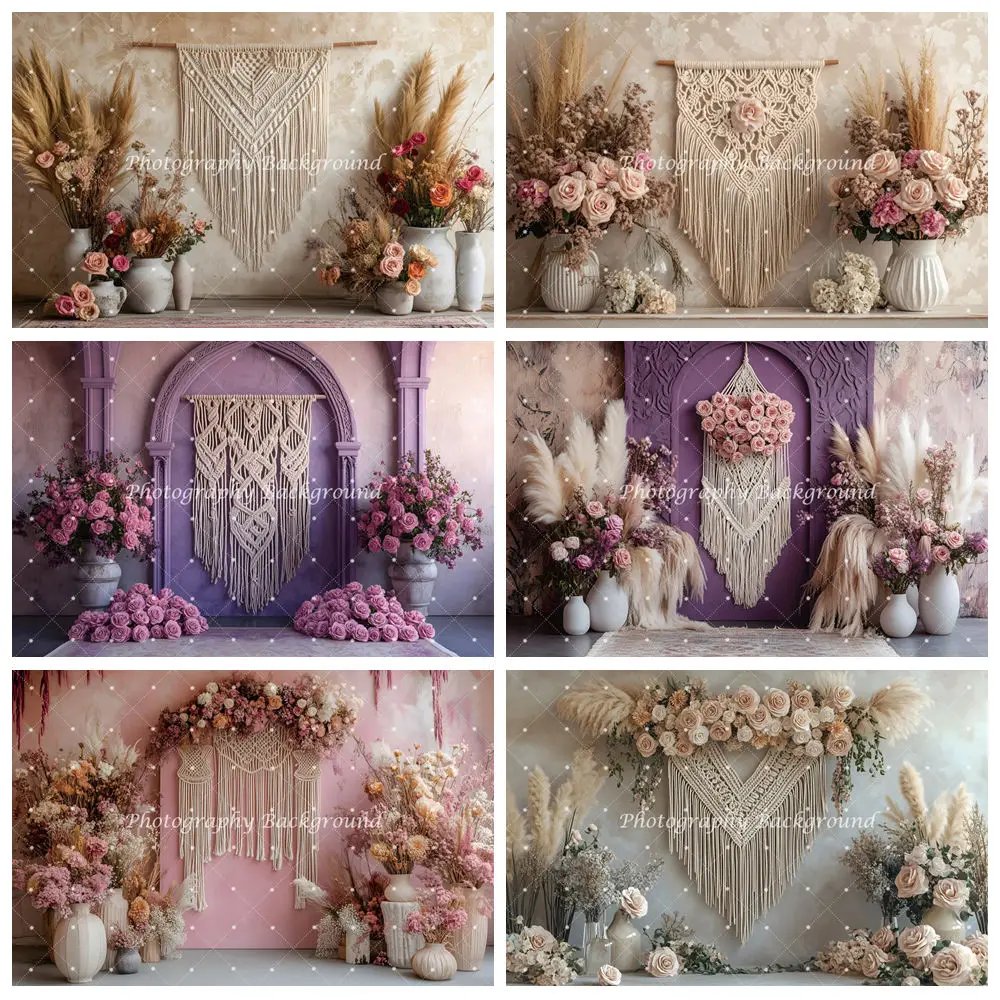 

Photography Background for Bohemia Pampas Grass Flowers In Vases Birthday Wedding Pregnant Decor Portrait Backdrop Photo Studio