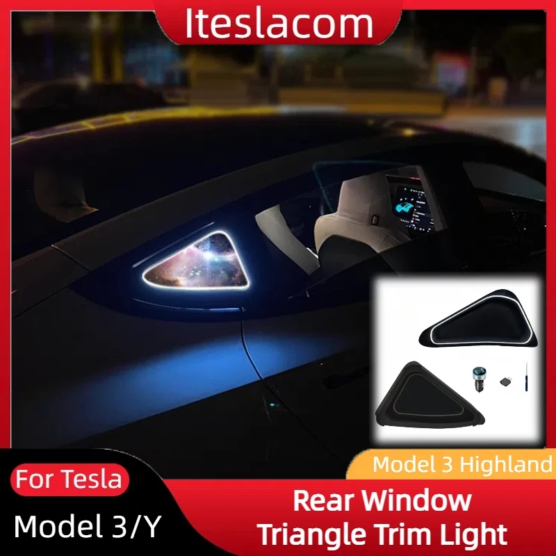 

Rear Window Triangle Trim Light For Tesla Model 3 Model Y Model 3 Highland Magic Window Creative DIY Personalised Accessories