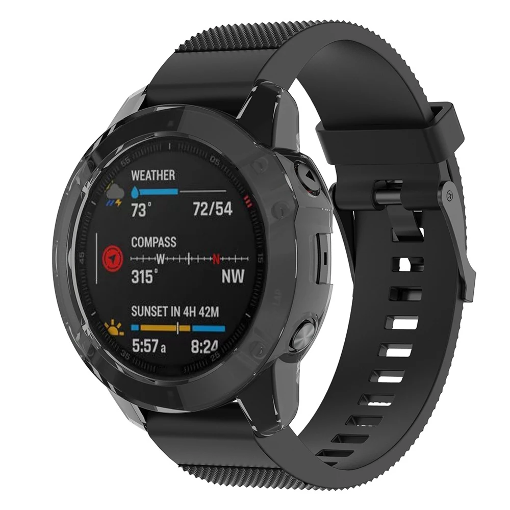 Capa protetora para Garmin Fenix 6 Pro Smart Watch, Soft TPU Watch Case, Bumper Frame, Pulseiras Shell, Preto