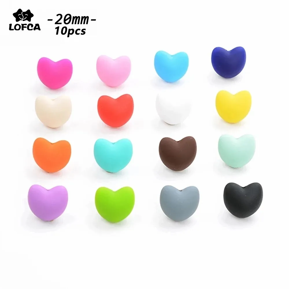 LOFCA 10pcs Heart Shape Loose Silicone Beads For Used in jewelry making Necklace Bracelets Keychain Jewelry accessories