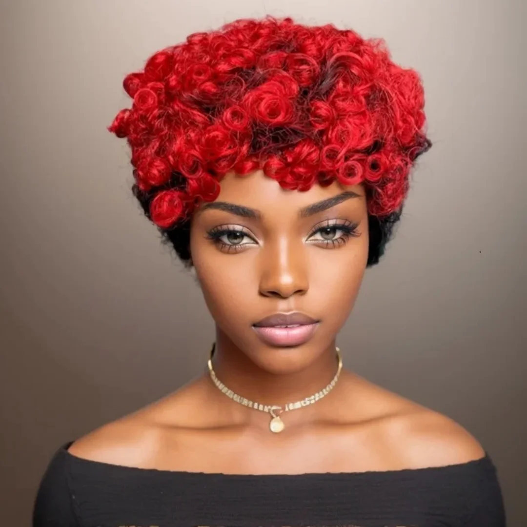 

Short Deep Wave Curly Pixie Cut Wig Remy Human Hair Wigs 1B/Red 1B/30 1B/27 Natural Black Color For Women Machine Made Wig