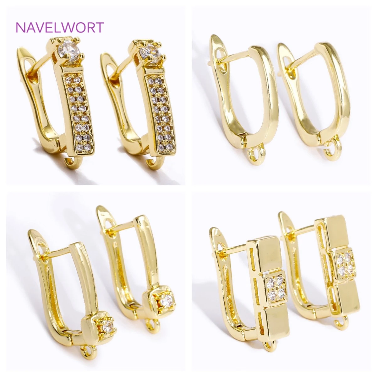 Trendy 18K Gold Plated Shvenzy Earring Hook Clasps Inlaid Zircon Ear Wire Fastener For DIY Earrings Making Accessories Wholesale