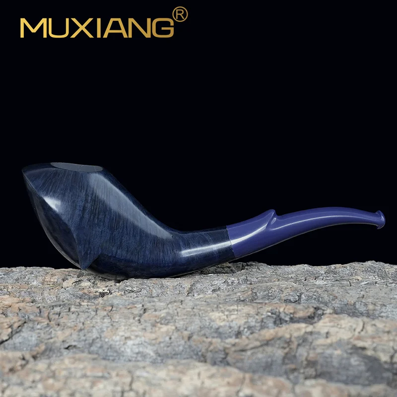 MUXIANG Handmade Briar Tobacco Pipe F50001 Blue Smooth Cumberland Stem 3mm Flue Whale Shape
