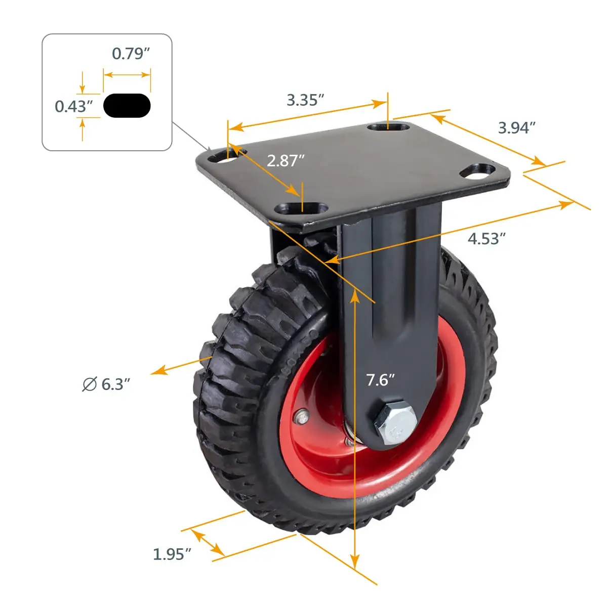 6 Inch Caster Wheels Set of 8, Heavy Duty Fixed Plate Casters with Rubber Knobby Tread for Workbench, Dolly, Cart, Trol