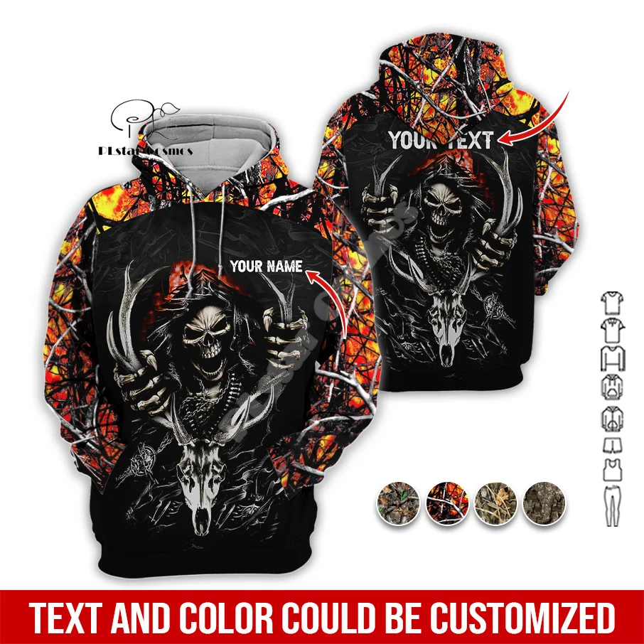 Custom Name Deer Hunting Camo Hunter Graffiti Tattoo Vintage Retro Streetwear 3DPrint Harajuku Pullover Casual Jacket Hoodies 21