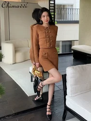 High-end Double-breasted Sweater Knitted Long-sleeved Cardigan High-waisted Skirt 2-piece Set Autumn New Fashion Elegant Outfits