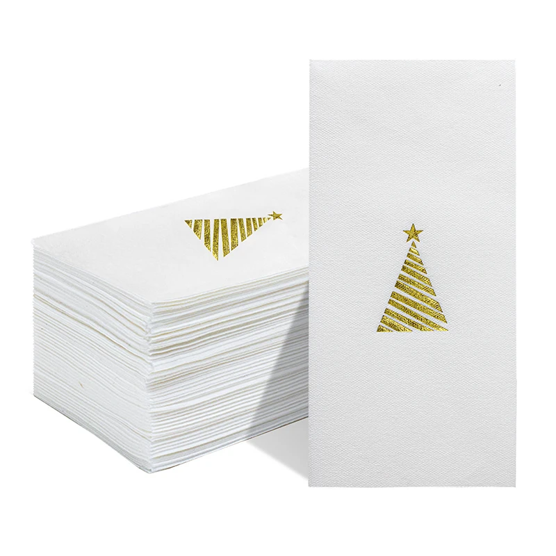 25/50Pcs Christmas Tree Gold Foil Linen Feel Dinner Napkins, Disposable Paper Napkin Hand Towel for Holiday Party Decor Supplies