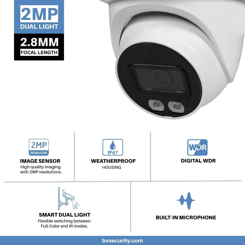 r-tech 2 MP Smart Dual Light HDCVI Augapfelkamera mit fester Brennweite, Vollfarb-Nachtsicht – 4er-Pack