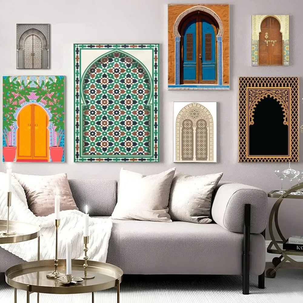 Morocco Door Arabic Classic Anime Poster Waterproof Paper Sticker Coffee House Bar Room Wall Decor