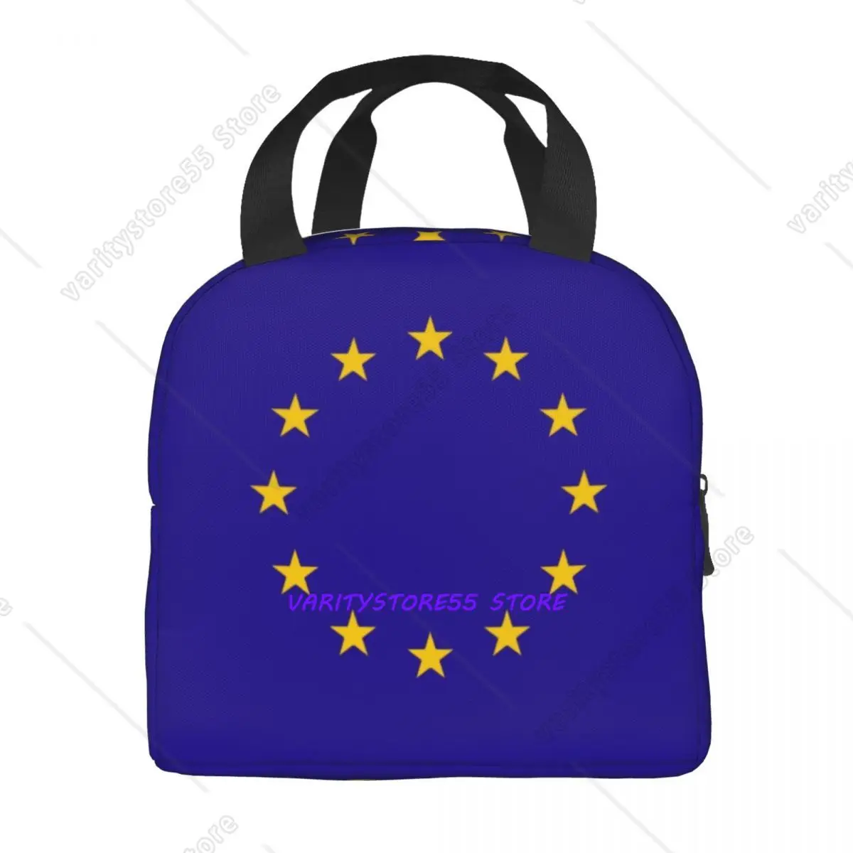 Custom EU European Union Flag Thermal Insulated Lunch Bag Women Portable Lunch Container for School Multifunction Food Box