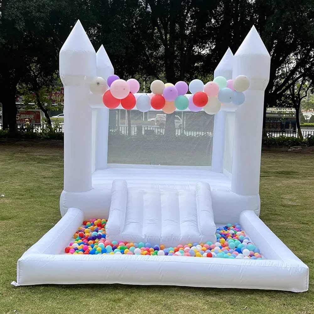 子供用送風機付きの白いバウンスハウス,PVC,大きなボールプール,ジャンプスペース,3in 1,13x8 ft,卸売