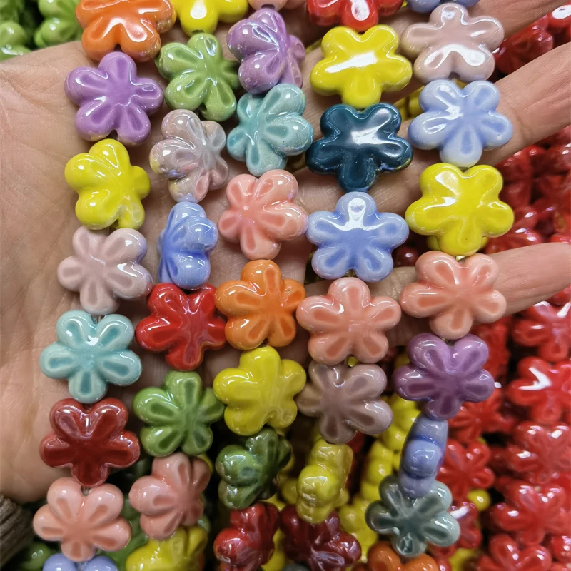 10 قطعة 18 مللي متر خمسة بتلات زهرة السيراميك الخرز فاصل فضفاض مزيج اللون السيراميك حبة لصنع المجوهرات قلادة سوار ذاتي الصنع