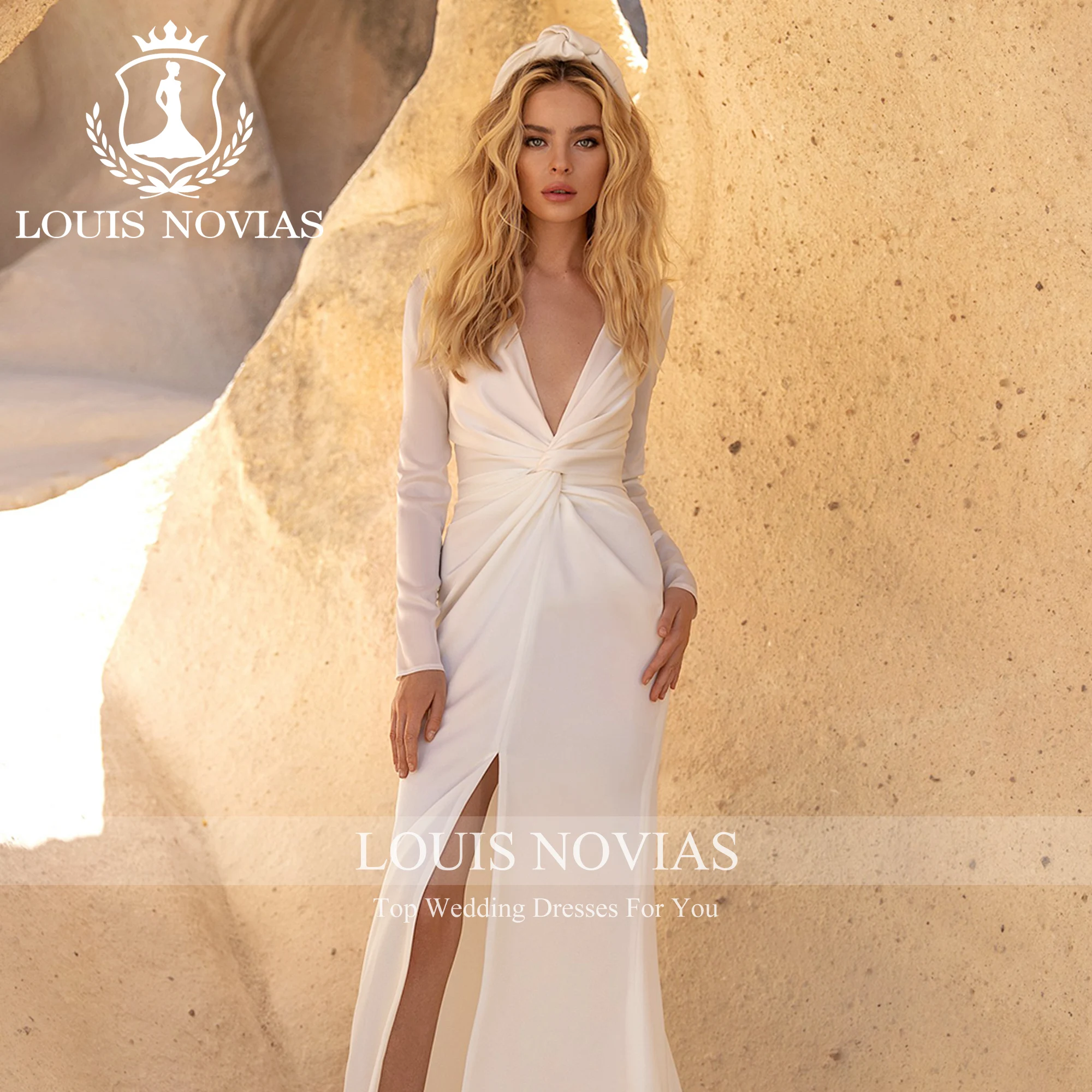 

LOUIS NOVIAS New Arrival Luxurious Wedding Dress High Quality With Folden V-Neck Side Split Wedding Gown Vestidos De Novia