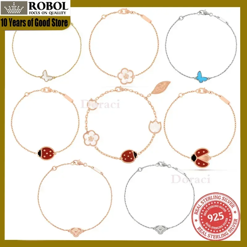 

S925 Silver French High Quality Jewelry Three Leaf Lucky Grass Bracelet, Small and Luxury Fashion Noble and Simple