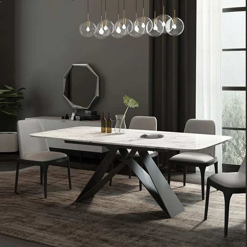 

Minimalist Nordic Style Iron Hardware Furniture Creative Modern Rectangular Small Apartment Marble Dining Table