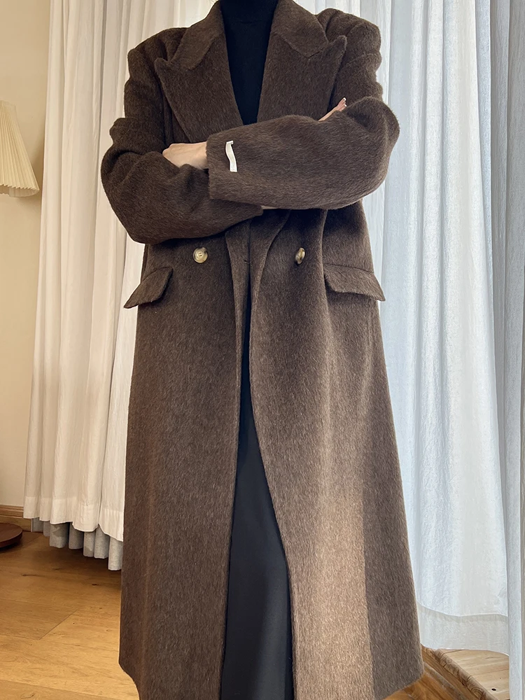 Dalian Dongye Double-Faced Camel Wool Coat Women's Mid-Length Suit Collar Jaet Premium Feel 2023 Winter Long Sve