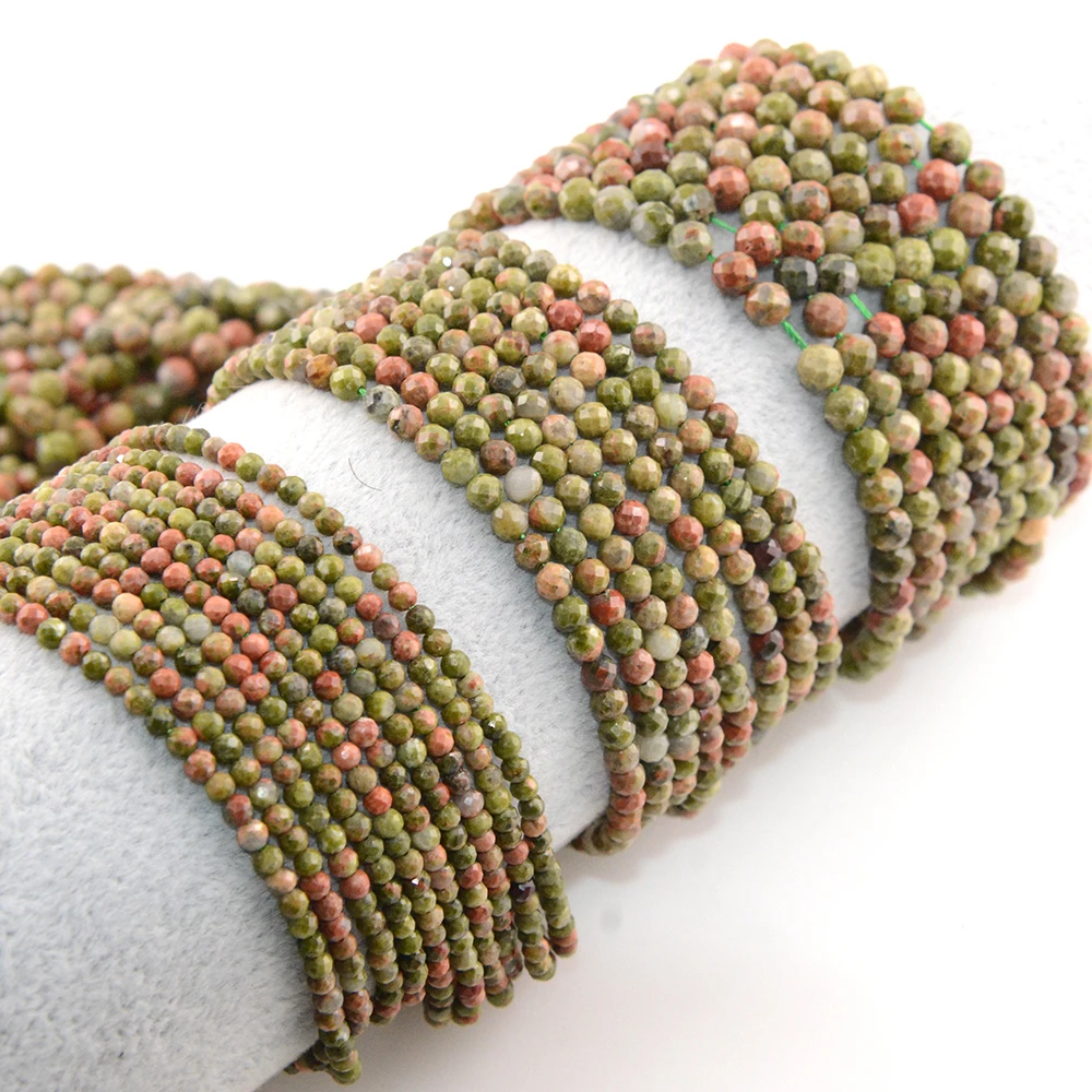 Natural Unakite Facted Round Beads 2/3/4mm for Jewelry Making Bracelet Necklace Bead DIY Accessories Wholesale