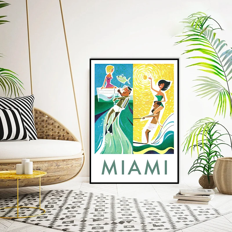 زيارة ميامي المشارك قماش الطباعة ميامي مدينة صور حقيقية جدار الفن ميامي السفر الجمالية طباعة غرفة المنزل بار الجدار الديكور