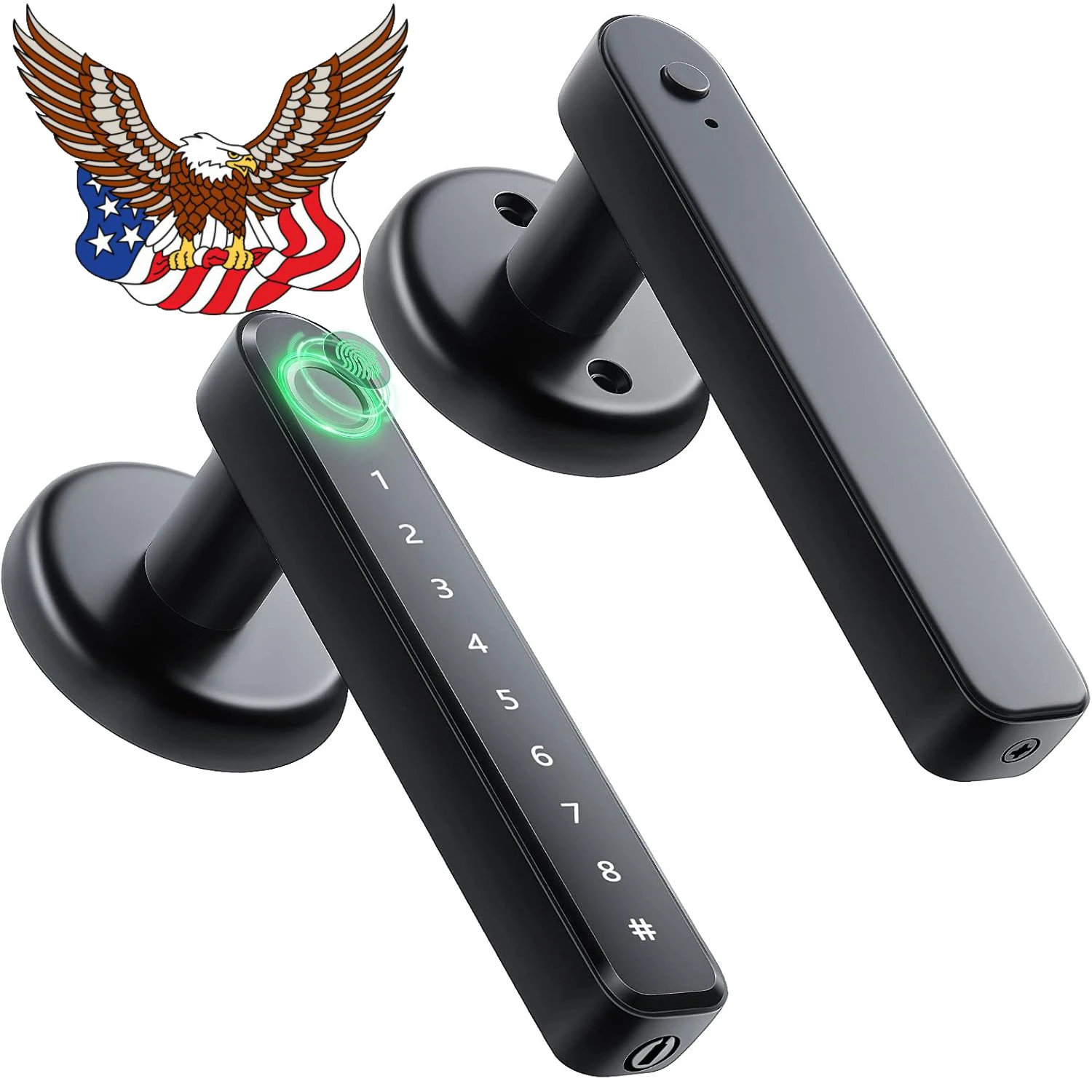 Fingerprint Door Lock Door Knob W/ Keypad Keyless Entry Door Lock W/ Handle for Home Hotel Office Apartment Bedroom Black(F190)