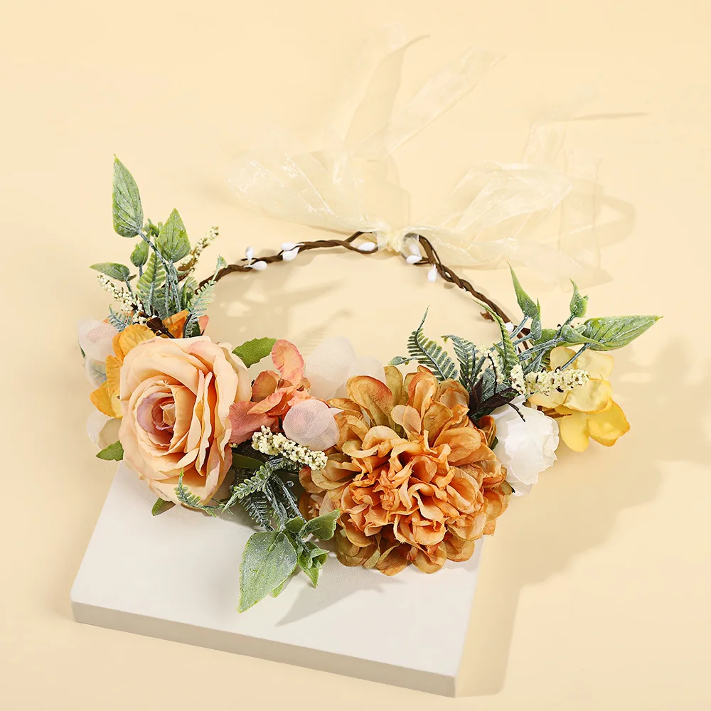 Symulacja wieniec girlanda z kwiatów opaska do włosów wstążka Noiva Decor opaska na głowę weselne przyjęcia ślubne ozdoby do włosów kwiatowa opaska do włosów wieńce — zdjęcie 4