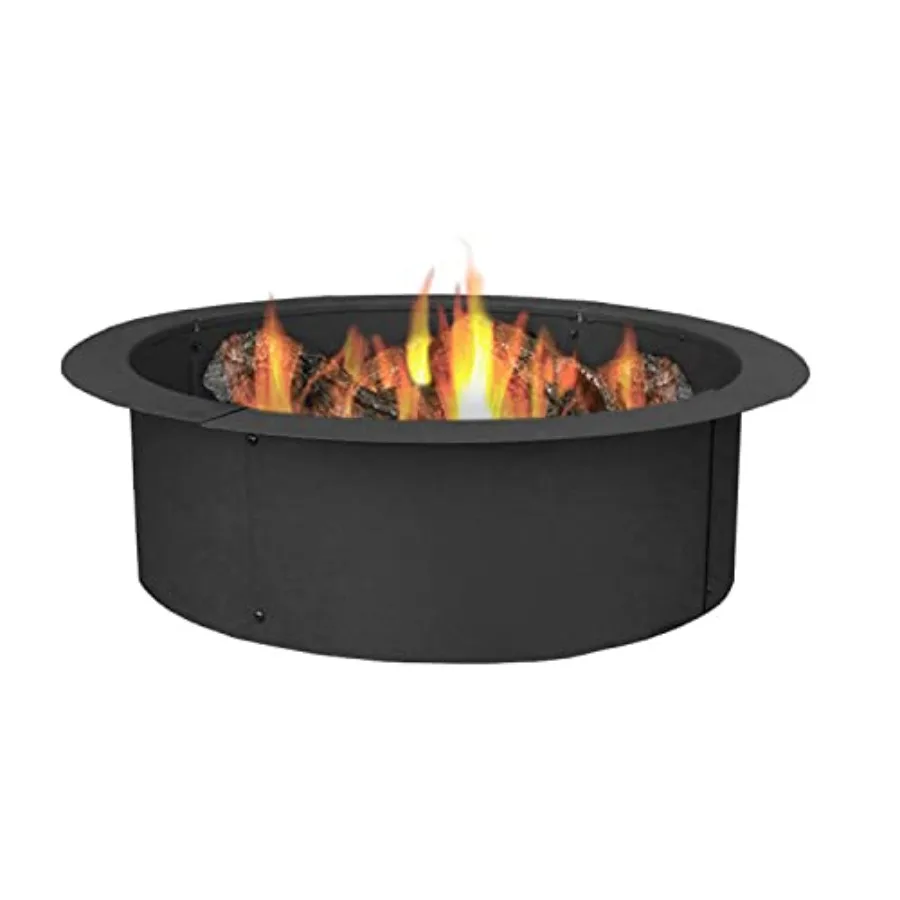 Outdoor fire pit ring insert for backyard use, heavy-duty steel material, black color, rust-resistant and durable design